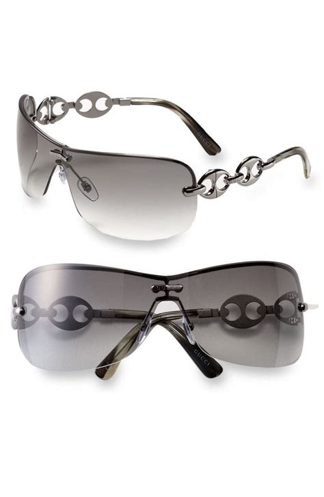 gucci rimless shield sunglasses with chain detail|gucci rimless sunglasses for women.